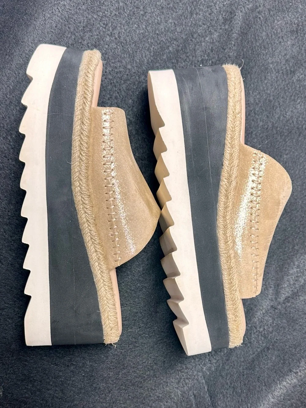 Free People Metallic Gold Platform Slide Mules sz 6